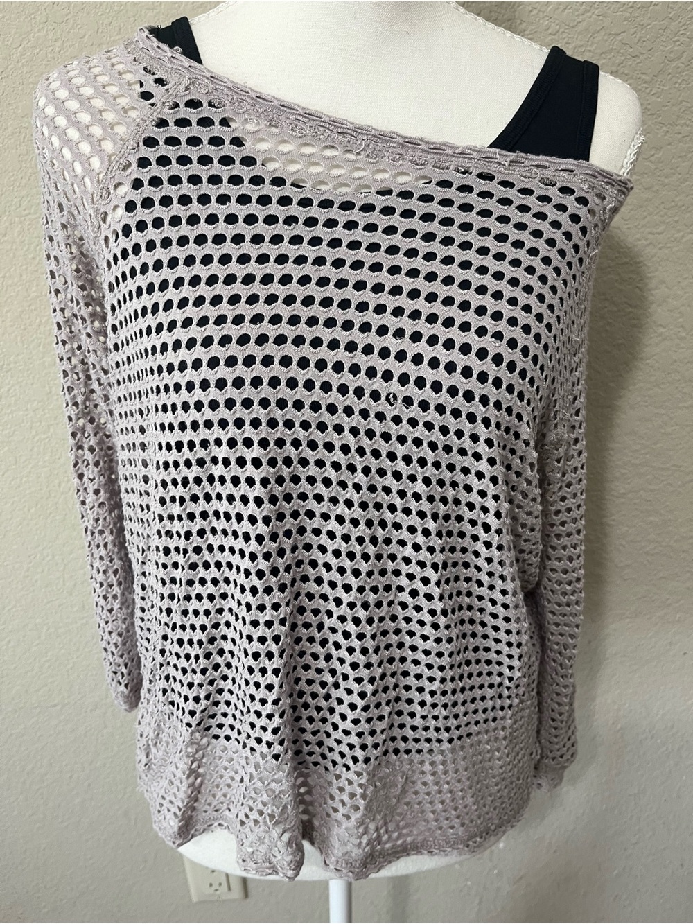 bob eau Open-Knit Taupe Mesh Top